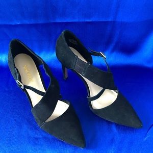 “Chillice” suede cross-strap high heels